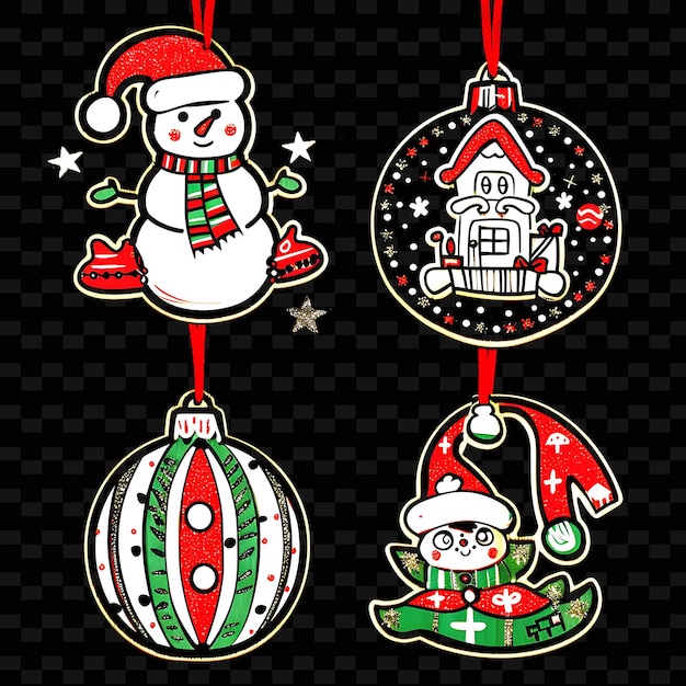 PSD a2 hand painted wooden ornaments with striped borderlines desig png cute christmas decor collections