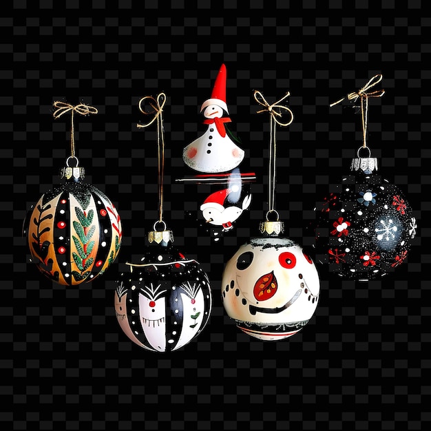 A2 Hand Painted Wooden Ornaments With Striped Borderlines Desig PNG Cute Christmas Decor Collections