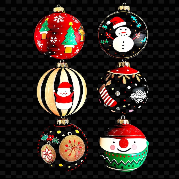 PSD a2 hand painted wooden ornaments with striped borderlines desig png cute christmas decor collections