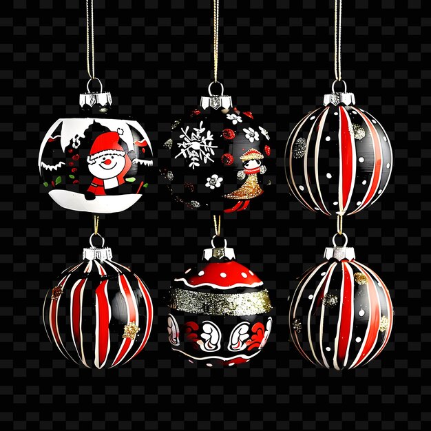 PSD a2 hand painted wooden ornaments with striped borderlines desig png cute christmas decor collections