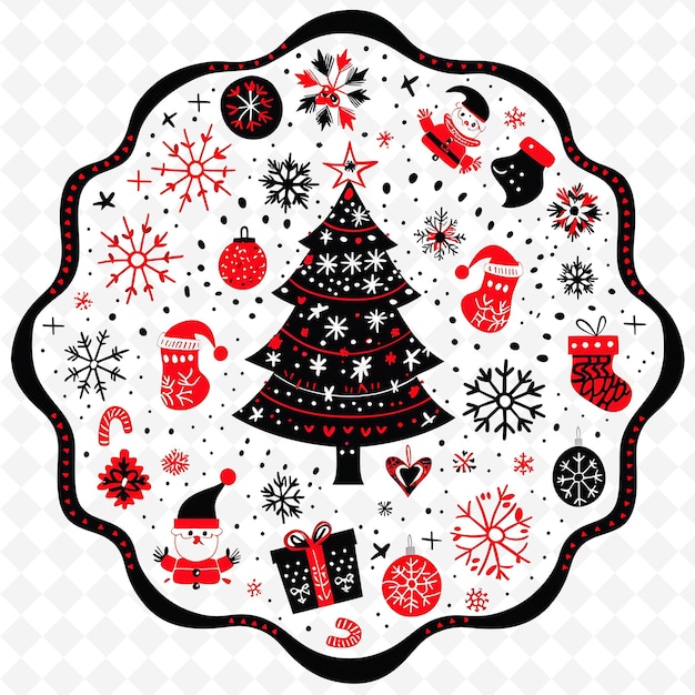 PSD a2 hand sewn fabric tree skirt with scalloped borderlines desig png cute christmas decor collections