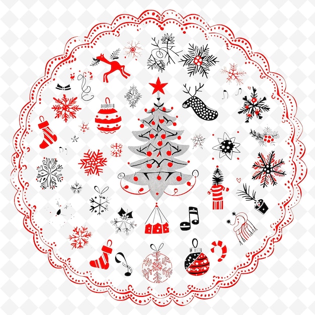 PSD a2 hand sewn fabric tree skirt with scalloped borderlines desig png cute christmas decor collections