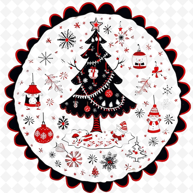 PSD a2 hand sewn fabric tree skirt with scalloped borderlines desig png cute christmas decor collections