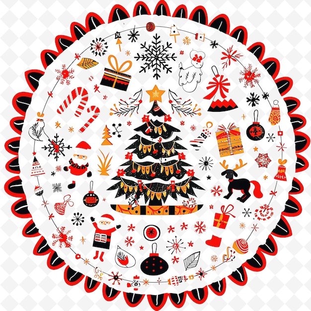 PSD a2 hand sewn fabric tree skirt with scalloped borderlines desig png cute christmas decor collections