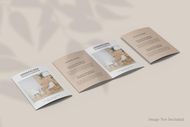 A4 bifold brochure mockup with shadow overlay