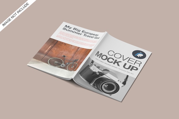 PSD a4 cover and closed magazine mockup top angle view premium psd