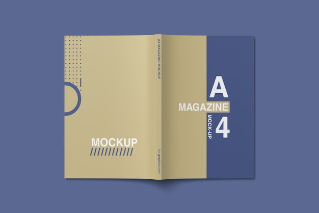 A4 Cover magazine mockup top angle view