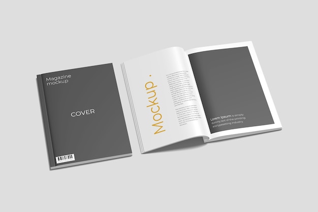 A4 cover and opened magazine mockup