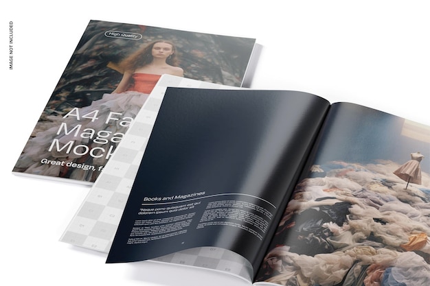 A4 Fashion Magazines Mockup Opened and Closed