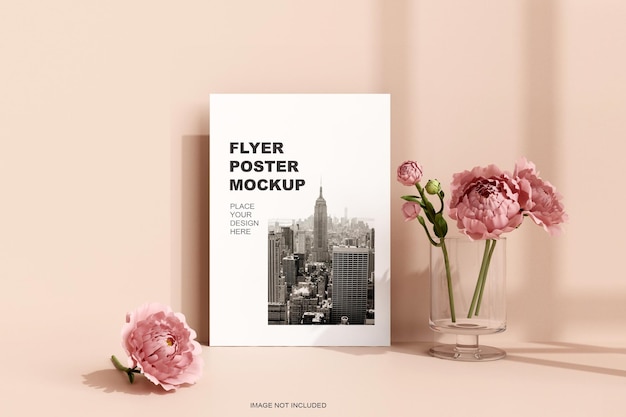 A4 flyer with flowers mockup in 3d rendering