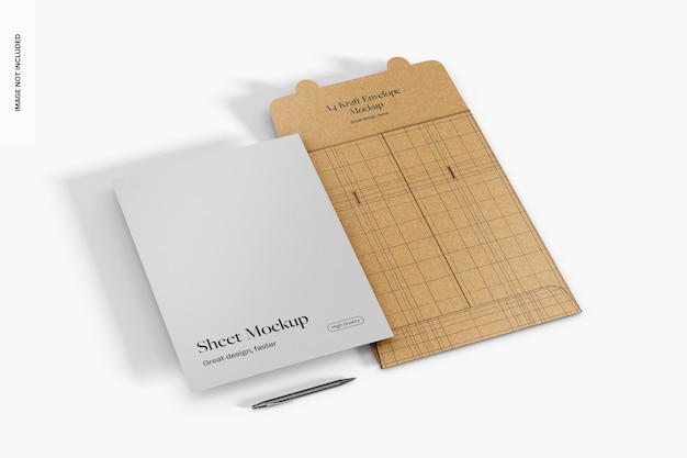 A4 Kraft Envelope with Sheet Mockup