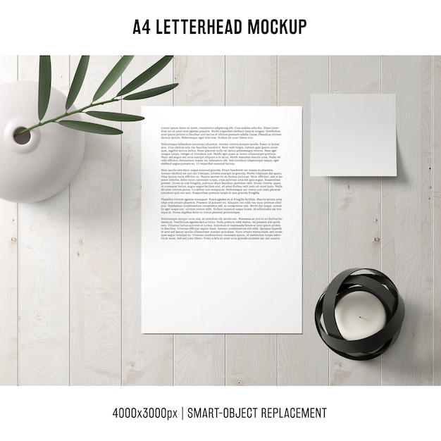 a4 letterhead mockup on wooden table