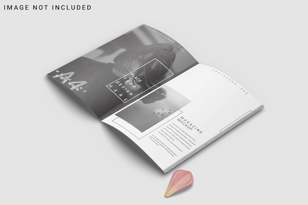 A4 Magazine mockup opened with flower