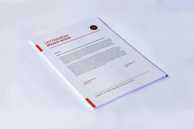 A4 Page Letterhead Mockup Rendering Isolated