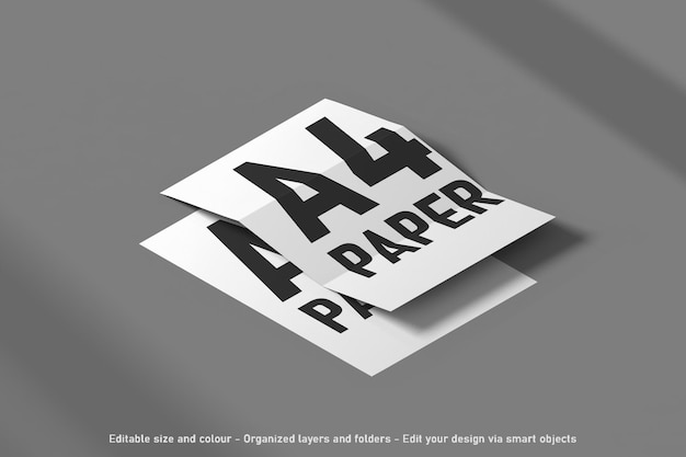 PSD a4 paper isometric view mockup scene