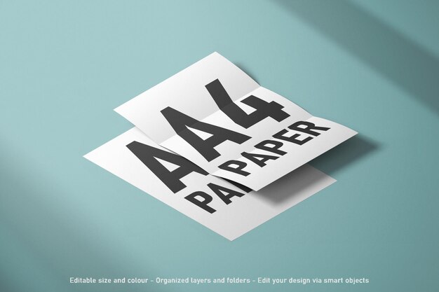 PSD a4 paper isometric view mockup scene