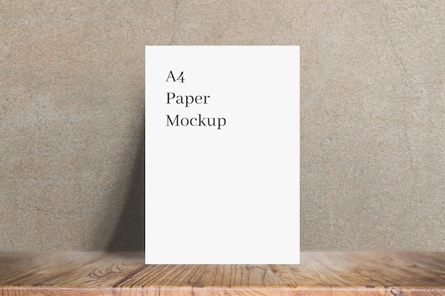 A4 Paper Mockup on Wooden with Texture Background