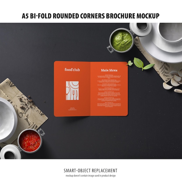 A5 Bi-Fold Rounded Corners Brochure Mockup