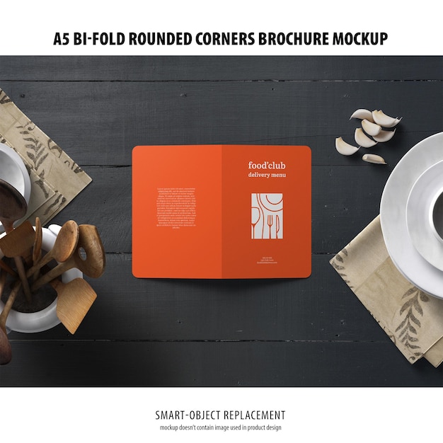 A5 Bi-Fold Rounded Corners Brochure Mockup