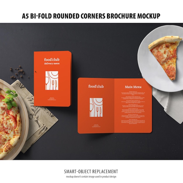 A5 Bi-Fold Rounded Corners Brochure Mockup