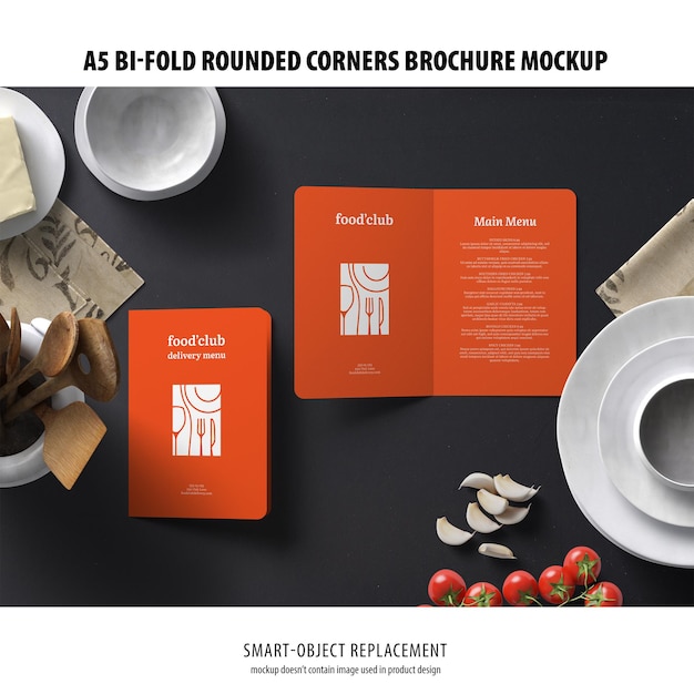 A5 Bi-Fold Rounded Corners Brochure Mockup