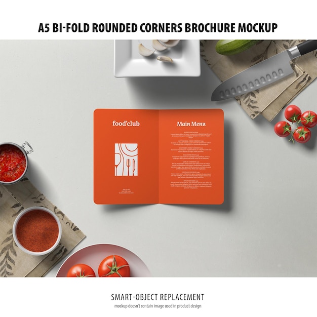 A5 Bi-Fold Rounded Corners Brochure Mockup