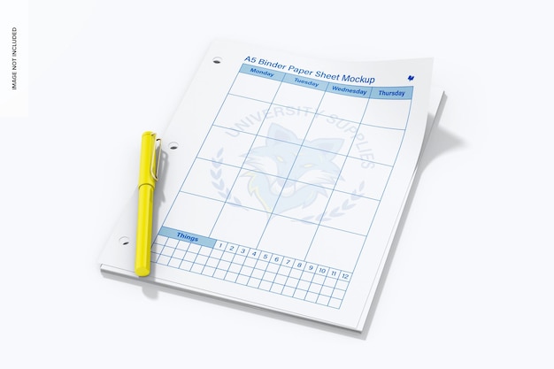 A5 Binder Paper Sheets Mockup Stacked