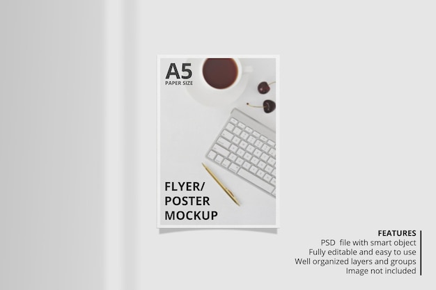 A5 flyer brochure mockup with shadow overlay