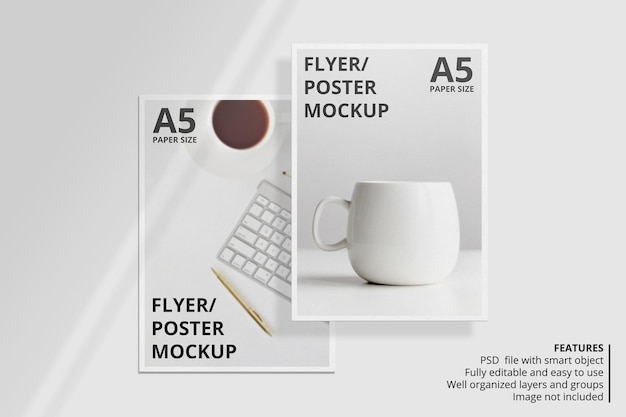 A5 flyer brochure mockup with shadow overlay