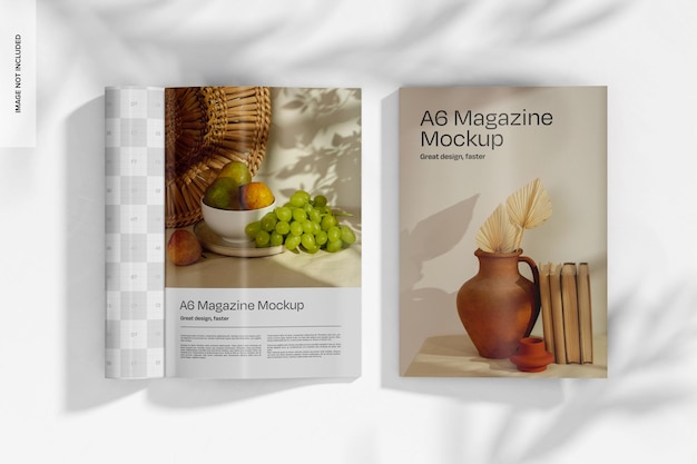 A6 Magazines on Plaster Mockup Top View