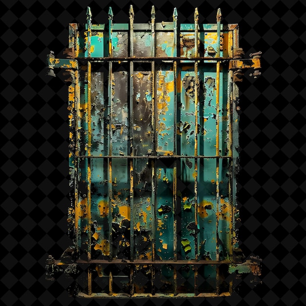 PSD abandoned asylum gate with peeling paint and rusty metal mad png y2k shape neon color collection