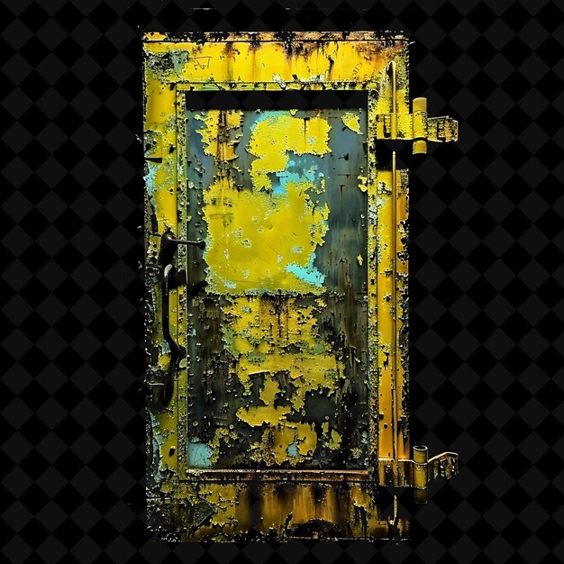 PSD abandoned asylum gate with peeling paint and rusty metal mad png y2k shape neon color collection