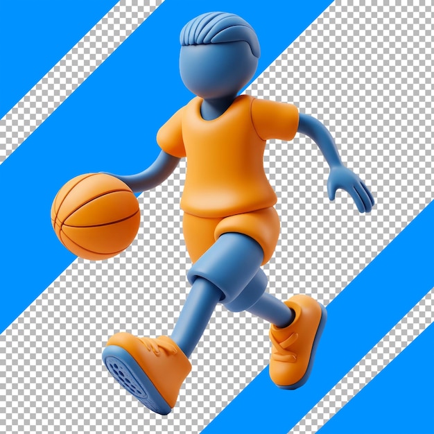 Abstract 3D Basketball Player Dribbling Bright Blue and Orange Illustration