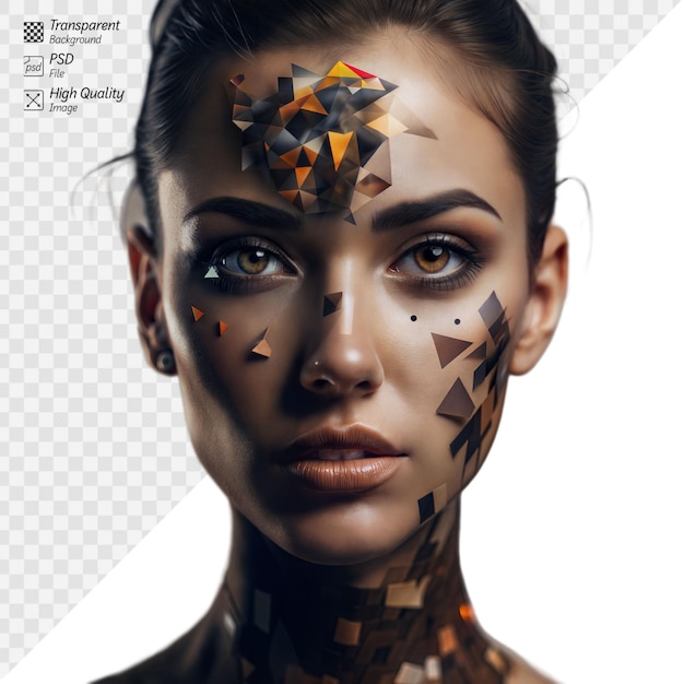 PSD abstract artistic womans face with colorful geometric shapes on transparent background