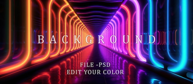 Abstract background of tunnel with neon lights 3d illustration