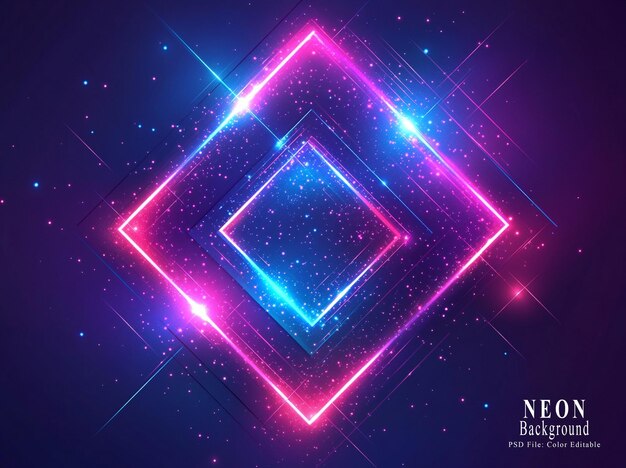 Abstract background with glowing neon blue and purple squares forming a rhombus shape