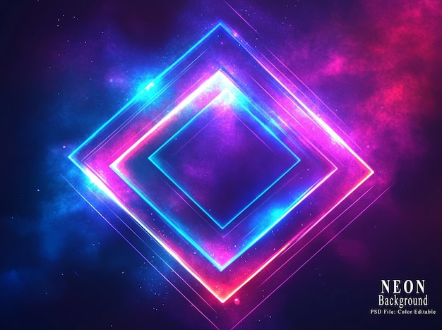 Abstract background with glowing neon blue and purple squares forming a rhombus shape