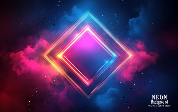 PSD abstract background with glowing neon blue and purple squares forming a rhombus shape