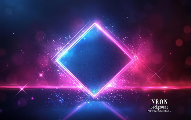 Abstract background with glowing neon blue and purple squares forming a rhombus shape