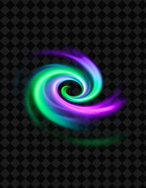 PSD abstract background with a spiral of neon green and purple swirls on a black background