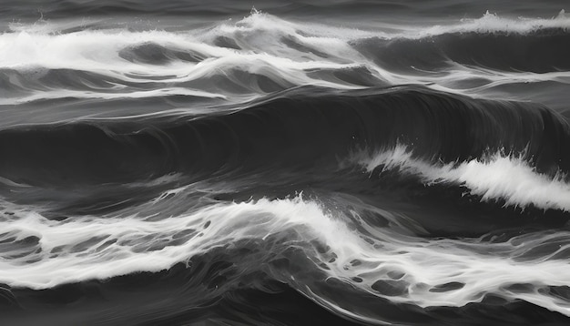 PSD abstract black and white ocean landscape painting