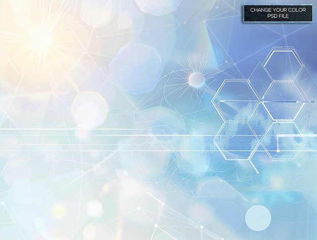 Abstract blue background with sound waves and hexagons representing medical technology