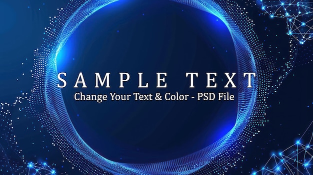 PSD abstract blue circle with glowing lines and digital particles