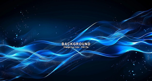 Abstract blue digital background with glowing waves and connections on a dark background