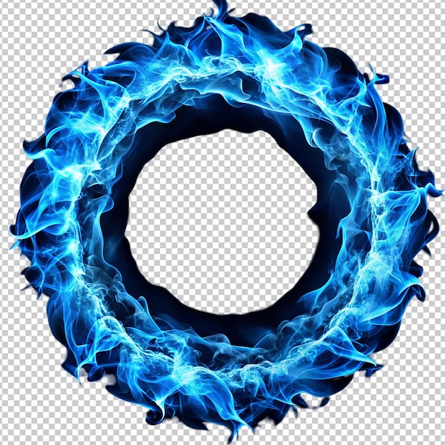 PSD abstract blue fire flames light plasma effect ring on transparent background