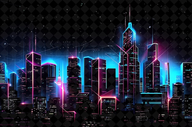 Abstract Cityscape Arcane Frame With Neon Skyscrapers and Ge Neon Color Frame Y2K Art Collection