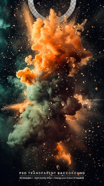 PSD abstract colored powder explosion isolated on black background high resolution texture