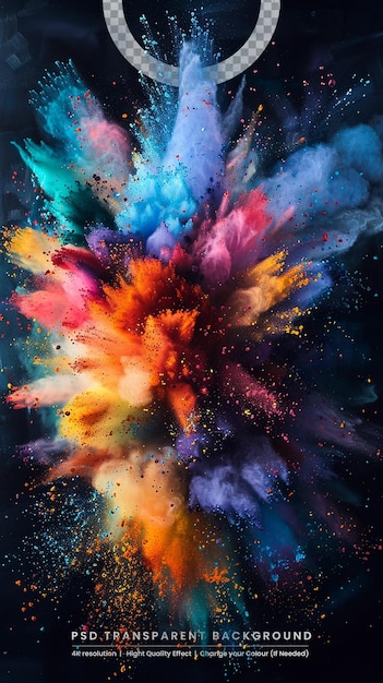 PSD abstract colored powder explosion isolated on black background high resolution texture