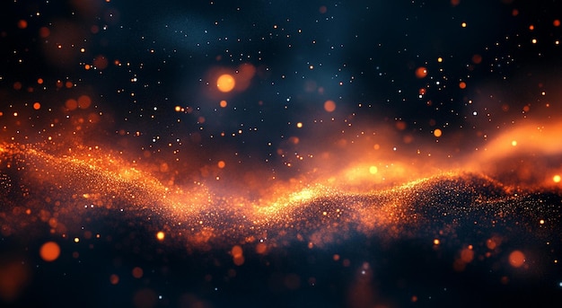 Abstract dark background with red and orange lights dark space with blurred fireworks in the sky