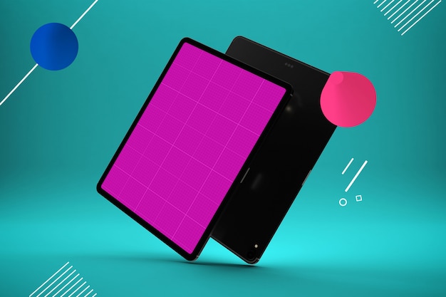 Abstract design with pink screen tablet